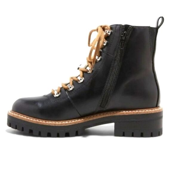 BRAND new womens black faux leather hiking boots sz.6 - Picture 6 of 9